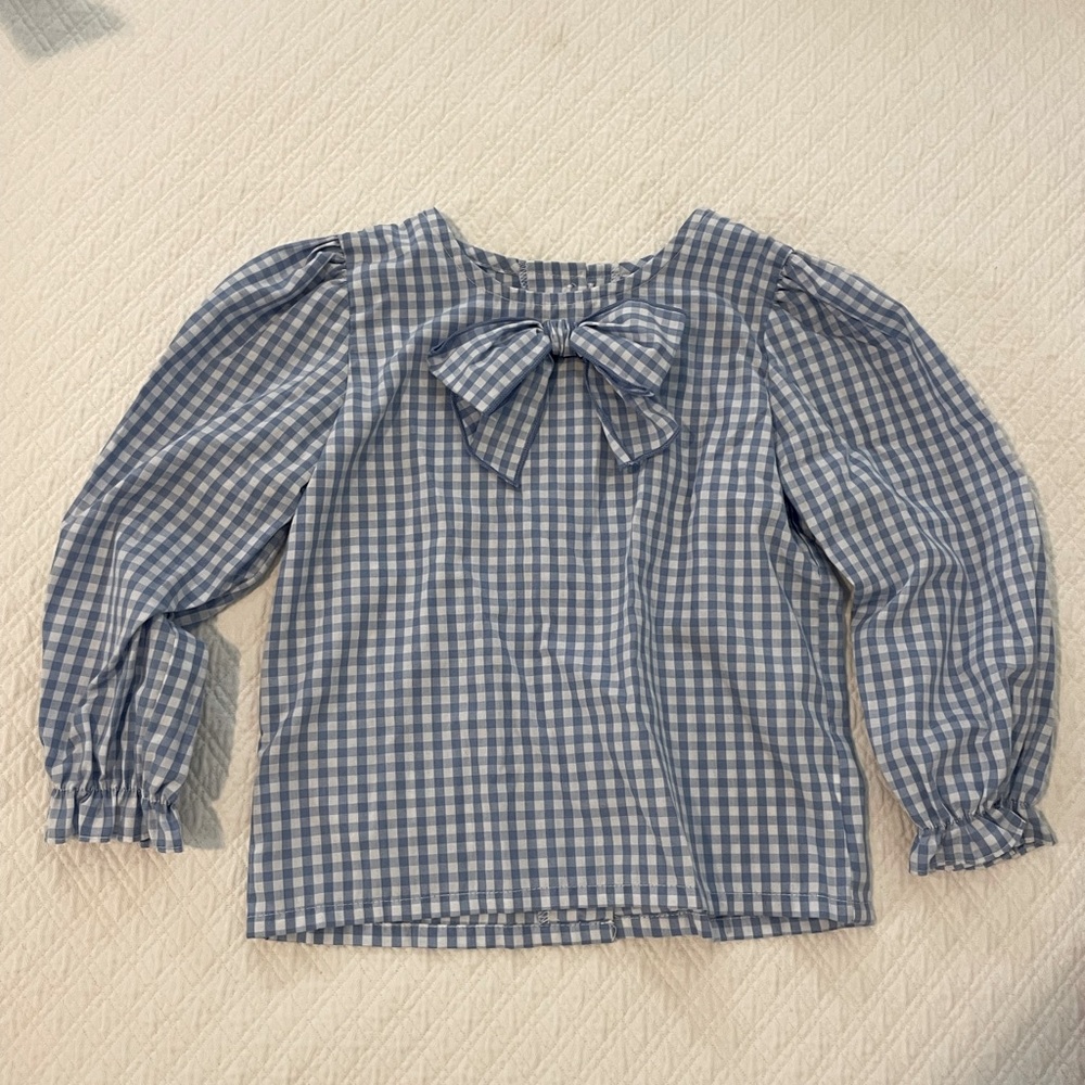 Size 5 girls TBBC Beatrice Bow Blouse blue check